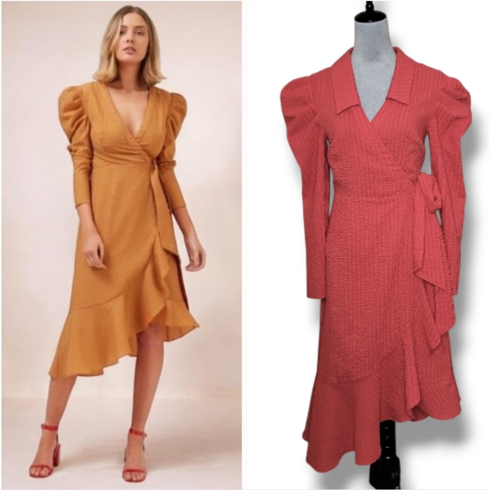 C/MEO Collective Wrap Dress In Red Asymmetrical Hem Size S